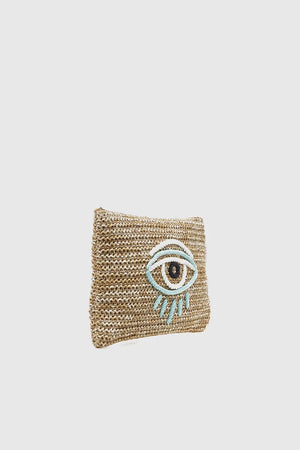 VERDE FASHION | Pochette mare in rafia occhio greco