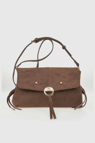 VERDE FASHION | Pochette con patta in ecopelle scamosciata