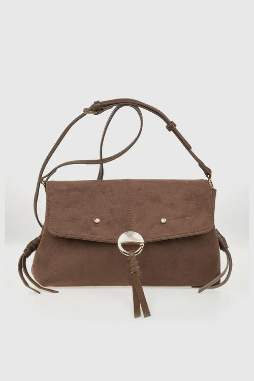 VERDE FASHION | Pochette con patta in ecopelle scamosciata