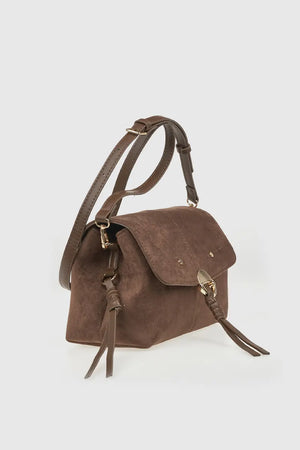 VERDE FASHION | Pochette con patta in ecopelle scamosciata