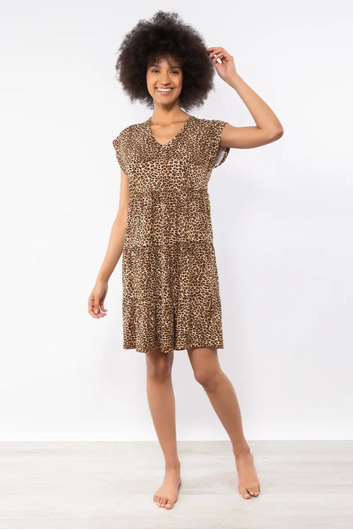 VERDISSIMA Mare | Abito corto fantasia Leopard Flower
