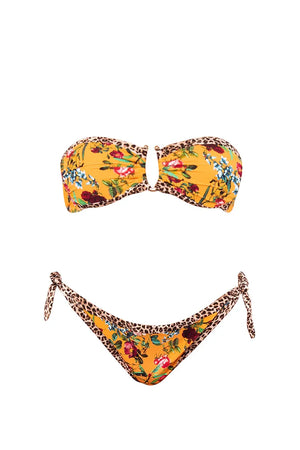 VERDISSIMA Mare | Bikini fascia imbottita+slip annodato Leopard Flower