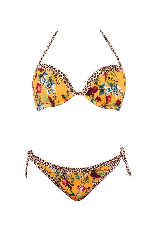 VERDISSIMA Mare | Bikini push-up imbottito+slip annodato Leopard Flower