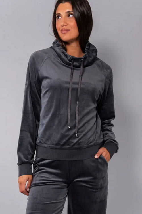 VERDISSIMA | Felpa ciniglia con collo coulisse