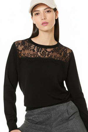 VERDISSIMA | Maglia manica lunga dettaglio pizzo