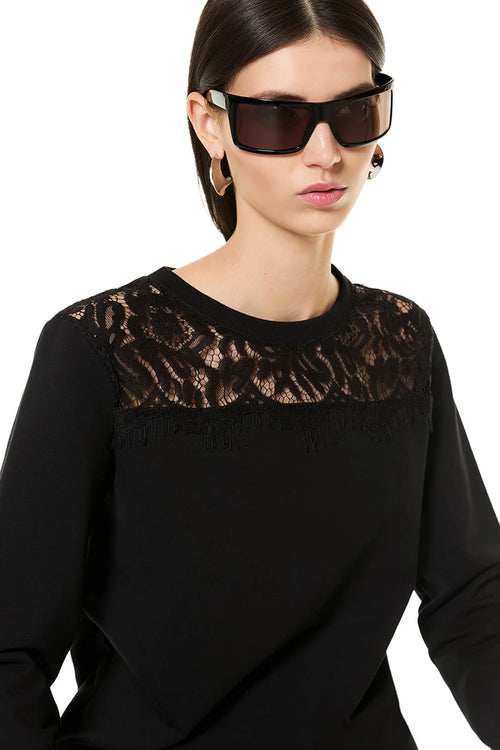 VERDISSIMA | Felpa girocollo in cotone dettaglio pizzo