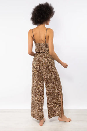 VERDISSIMA Mare | Pantalone con spacchi fantasia Leopard Flower