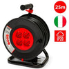 Avvolgicavo 25 metri, 4 Prese 
Polivalenti (Schuko + 10/16A), Spina 
16A (grande),Sezione Cavo 3G1,5 mm²