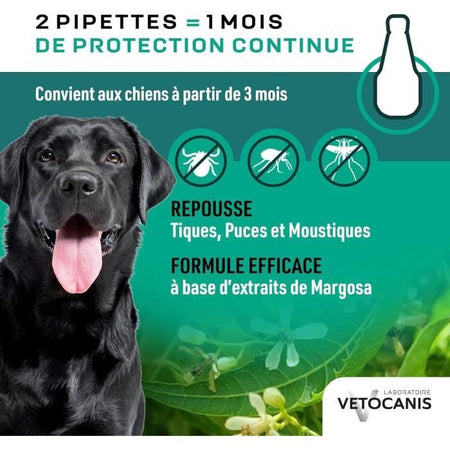VETOCANIS 4 pipette anti-pulce e anti-tick - per cani di grossa taglia 20-40 kg - 2x 1 mese di protezione