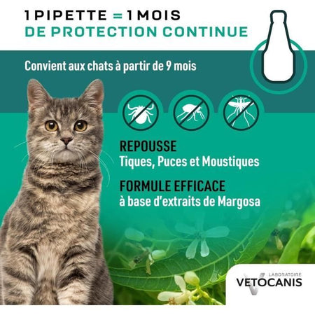 VETOCANIS 4 Pipette anti-pulce e anti-tick - Per Cat - 4x 1 mese di protezione