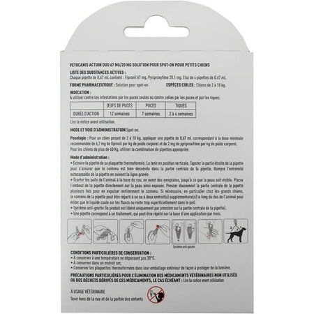 Pipette - VETOCANIS - x4 Pipette Duo Antipulci e Zecche 67mg/20mg per Cani di Piccola Taglia