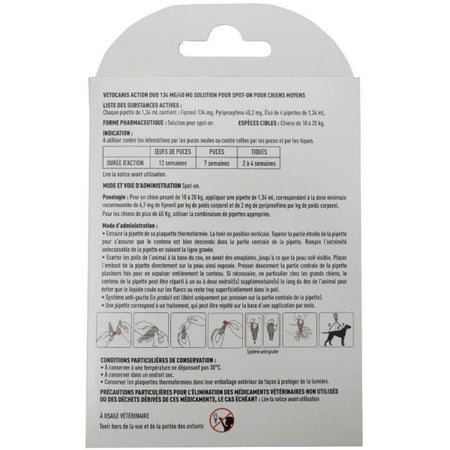 Pipette - VETOCANIS - x4 Pipette Duo Anti-pulci e zecche 134mg/40mg per Cani di Taglia Media
