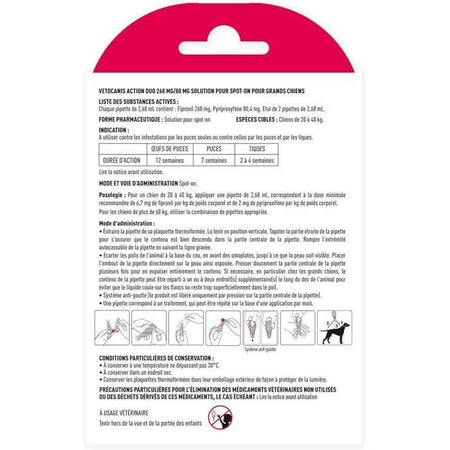 VETOCANIS Pipette Action Duo Spot on - Repellente per pulci e zecche per cani di grossa taglia - Set di 2 pipette