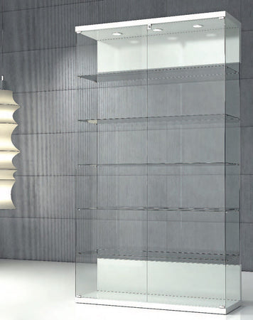 Vetrina esposizione con faretti led e rifinita di colore bianco lucido cm. 120x40x210h