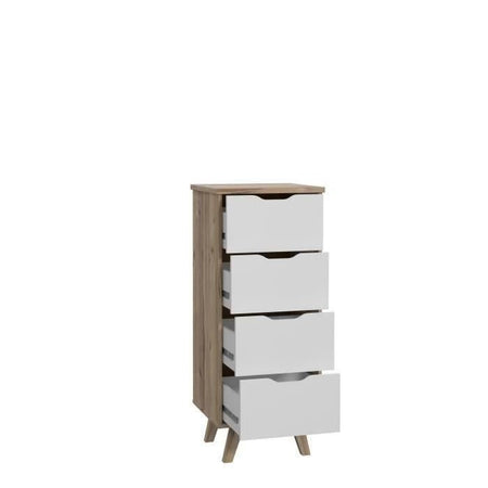 VANKKA Cassettiera con 4 cassetti - Rovere e decoro bianco - L 45 x P 42 x H 108 cm
