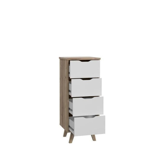 VANKKA Cassettiera con 4 cassetti - Rovere e decoro bianco - L 45 x P 42 x H 108 cm