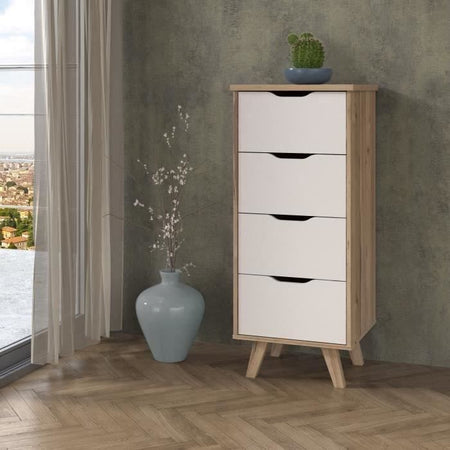 VANKKA Cassettiera con 4 cassetti - Rovere e decoro bianco - L 45 x P 42 x H 108 cm