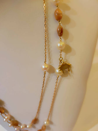Collana oro rosa, perle e adularia Leaderline
