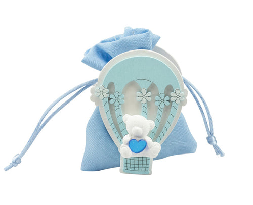 Scatolina Nascita Bimbo legno mongolfiera con orsetto celeste