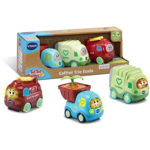 VTECH Tut Tut Bolides - Ecolo Trio Box - Vigile del fuoco + Camion della spazzatura + Camioncino