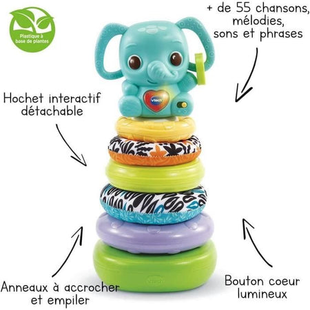 VTECH BABY - Nino, Baby Elephant Stacko 3 in 1 (plastica a base biologica)