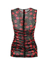 Dolce & Gabbana Top Smanicato in Tulle Nero Stampa Ciliegie da donna