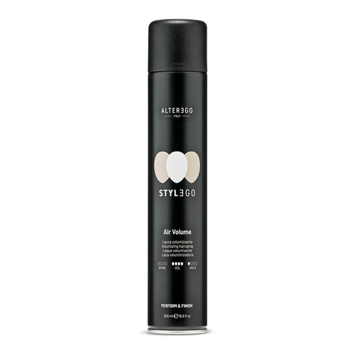 Alterego stylego air volume 500 ml, lacca leggera per dare sostegno e volume, ideale anche alla radice per capelli fini.