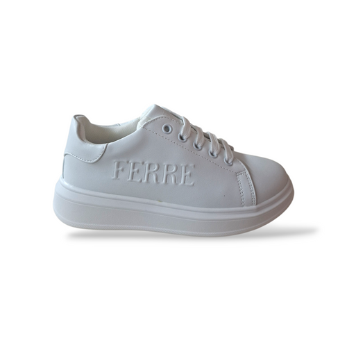 Ferrè FB-421 Sneakers Cerimonia Bambino Bambina Bianche – Lacci e Zip | Taglie 33-40
