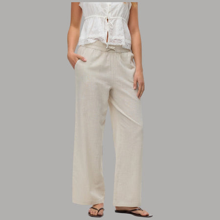 Vero Moda Pantaloni Wide Leg Cotton Linen Vita Medio Elasticizzata