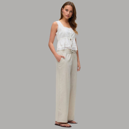 Vero Moda Pantaloni Wide Leg Cotton Linen Vita Medio Elasticizzata