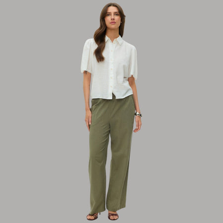 Vero Moda Pantaloni Wide Leg Cotton Linen Vita Medio Elasticizzata
