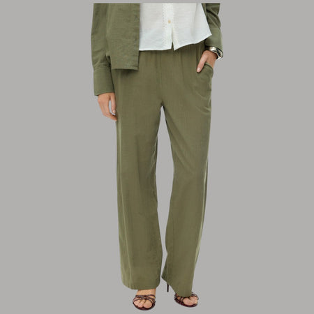 Vero Moda Pantaloni Wide Leg Cotton Linen Vita Medio Elasticizzata