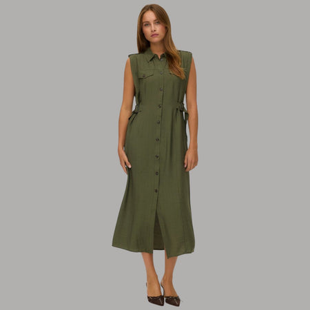 Vestito Camicia Lungo Smanicato Vero Moda con Tasche e Cintura