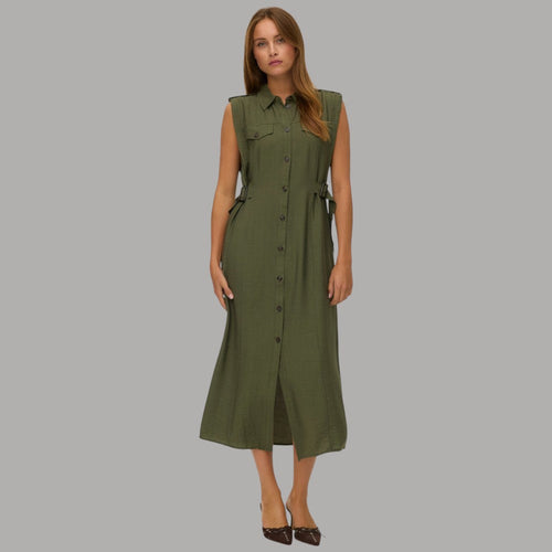 Vestito Camicia Lungo Smanicato Vero Moda con Tasche e Cintura