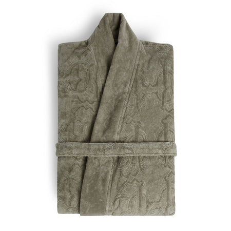 Accappatoio Roberto Cavalli Logo XXL grigio, in spugna di cotone, con cappuccio, tasche e cintura, design sobrio con logo, Made in Italy.