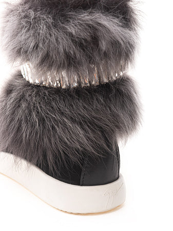 Giuseppe Zanotti Sneaker nera con Pelliccia e Cristalli da donna