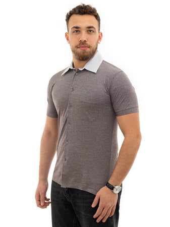 Corneliani Polo grigio con bottoni e taschino da uomo