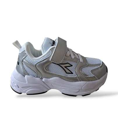 Diadora Alley – Sneakers Bambino Grigio Metal Bianco | Scamosciato e Velcro | Taglie 28-35