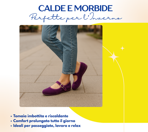 Originali Mary Jane, Ballerine Donna da Casa, Eleganti Friulane con Cinturino, Pantofole Basse in Velluto, Produzione Artigianale