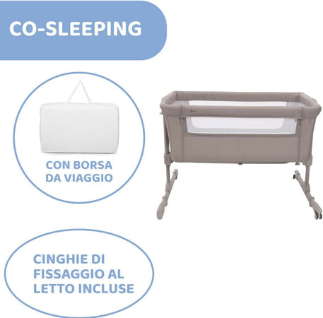 CHICCO Next2Me Essential - Culla Neonato, Compatibile Con Diversi Letti, Altezza Regolabile, Inclinabile, Buona Circolazione Dell'Aria, Materasso E Borsa Inclusi, Vari Colori Disponibili, Stone Re_Lux E Dove Re_Lux