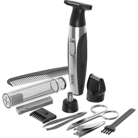 WAHL 05604-616 - Kit da viaggio Deluxe - Rifinitore di precisione con batteria agli ioni di litio e borsa da toilette - Testa rotante - Pettine