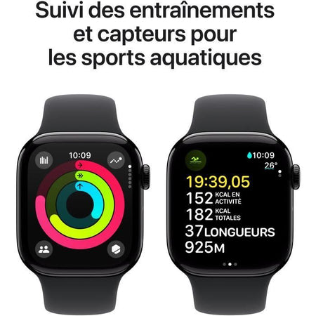 Apple Watch Series 10 GPS - 42 mm - Cassa in alluminio Jet Black - Bracciale sportivo nero - S/M