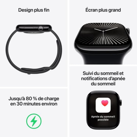 Apple Watch Series 10 GPS - 42 mm - Cassa in alluminio Jet Black - Bracciale sportivo nero - S/M