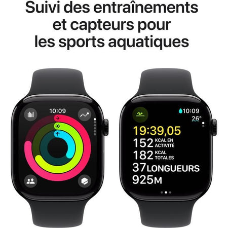 Apple Watch Series 10 GPS - 46 mm - Cassa in alluminio Jet Black - Cinturino Sport nero - S/M