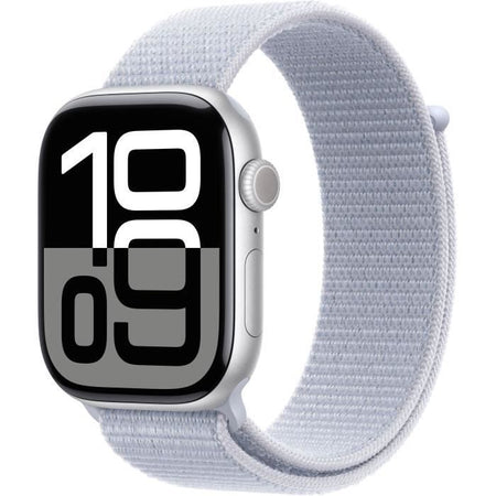 Apple Watch Series 10 GPS - 46 mm - Cassa in alluminio color argento - Cinturino Sport Loop blu nuvola