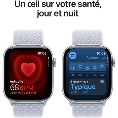 Apple Watch Series 10 GPS - 46 mm - Cassa in alluminio color argento - Cinturino Sport Loop blu nuvola
