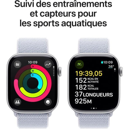Apple Watch Series 10 GPS - 46 mm - Cassa in alluminio color argento - Cinturino Sport Loop blu nuvola