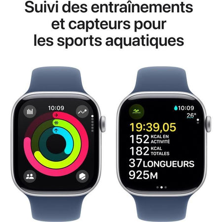 Apple Watch Series 10 GPS - 46 mm - Cassa in alluminio color argento - Cinturino Sport denim - M/L
