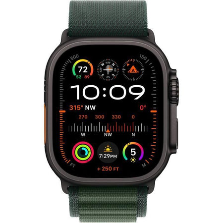 Apple Watch Ultra 2 GPS + Cellular - 49 mm - Cassa in titanio nero - Cinturino Alpine Loop verde scuro - Large