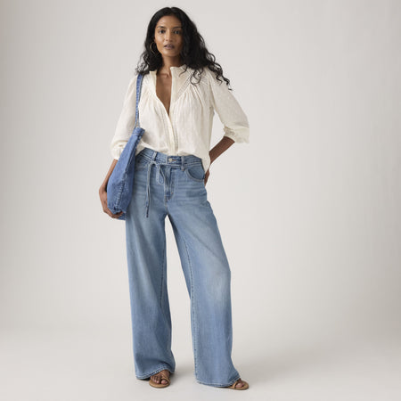 Jeans donna Levi's XL Straight oversize in TENCEL blu gamba larga vita media